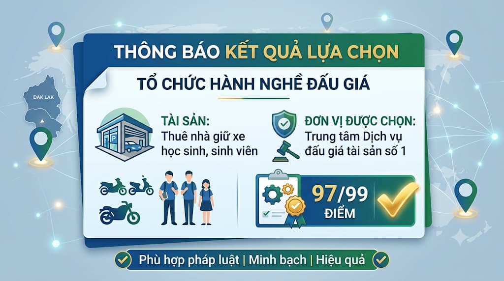 Thông báo Về kết quả lựa chọn tổ chức hành nghề đấu giá tài sản cho thuê nhà giữ xe